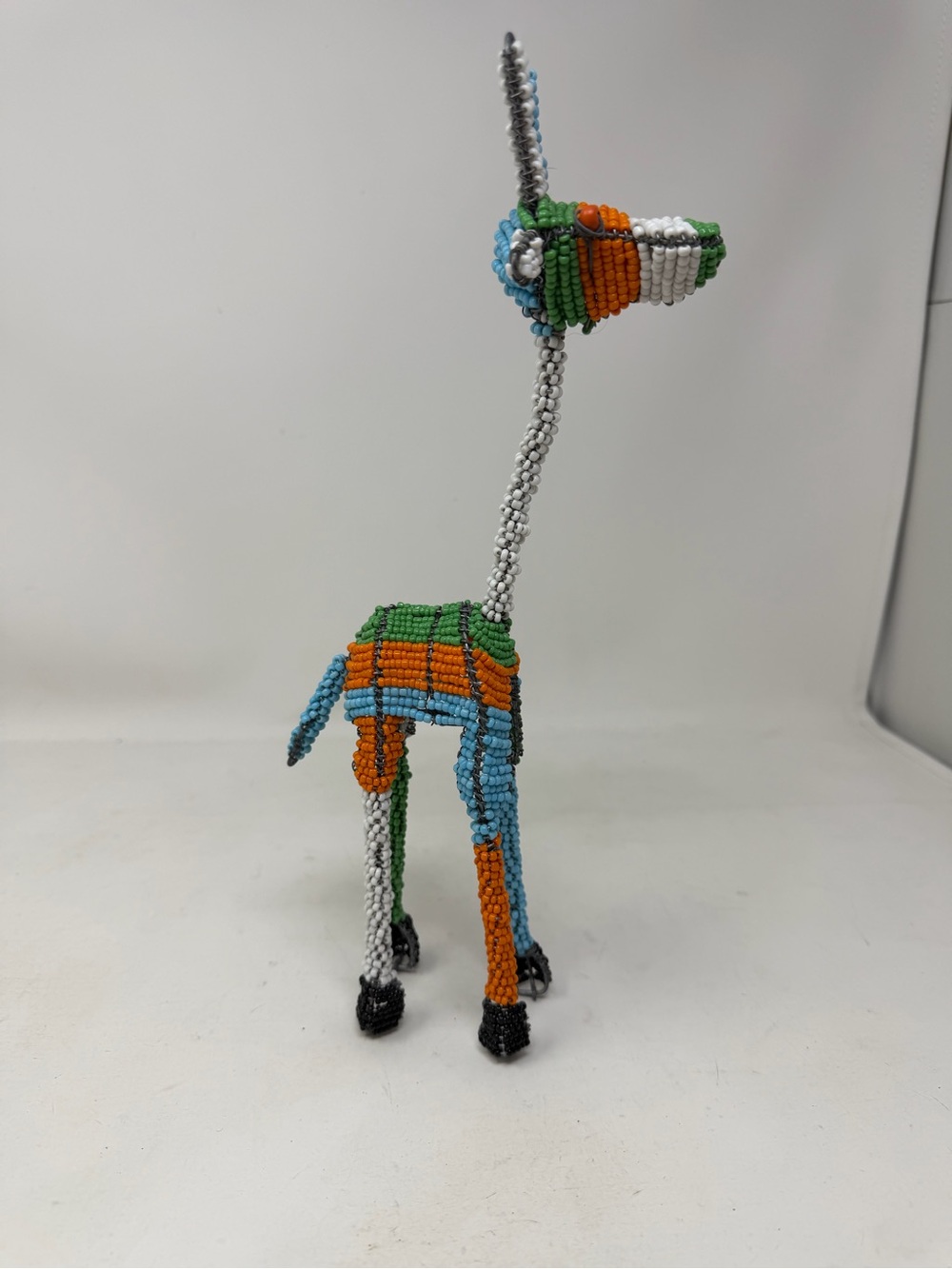 Handcrafted Color Beaded Wire African Sculpture Decoration 12” H Unique Abstract